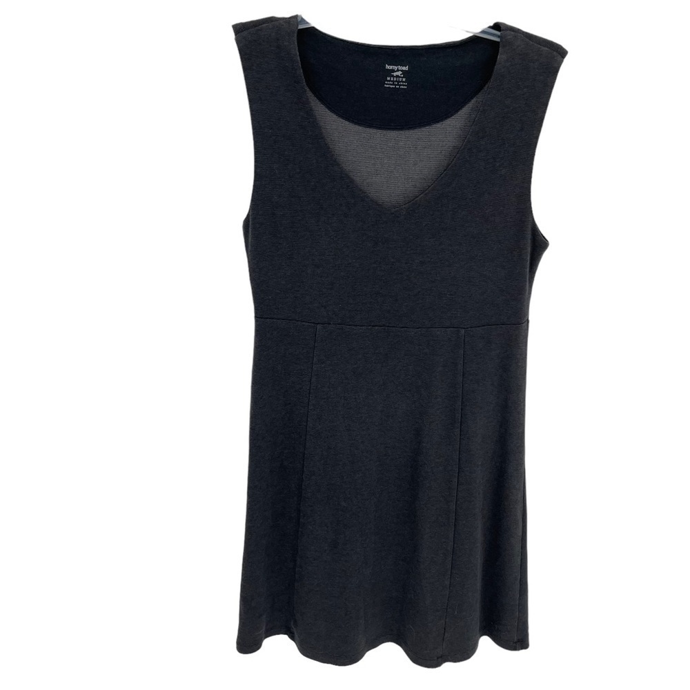 Horny Toad Womens Gray V-Neck Sleeveless Tank Dress Size Medium Micro stripe